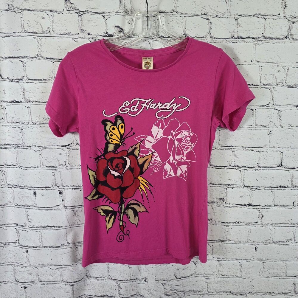 Ed Hardy Kid's 12/14 Pink " Beautiful Rose's " Short Sleeve T-Shirt
